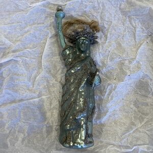 STATUE OF LIBERTY Blown Glass Christmas Ornament Green, Gold, Silver Glitter 6"